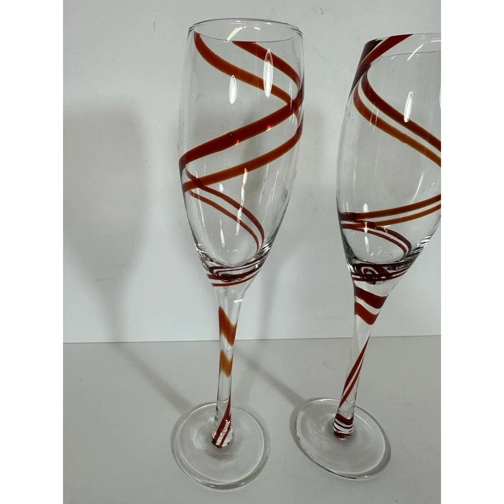 Pier 1 Champagne Glasses Double Swirl Red ~10